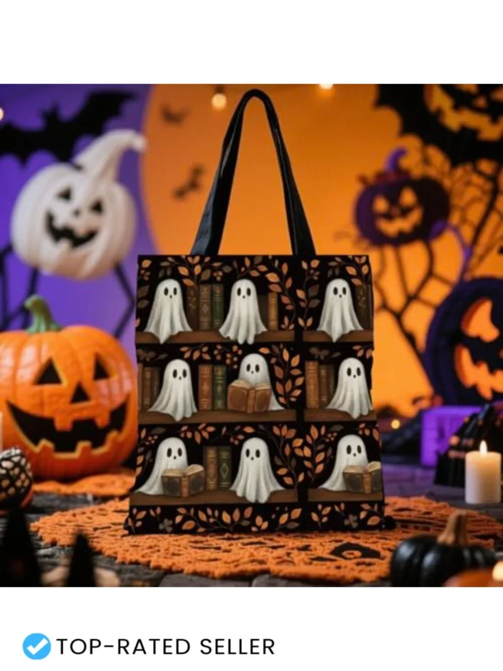 Vintage Ghost Reading Books Canvas Tote Bag